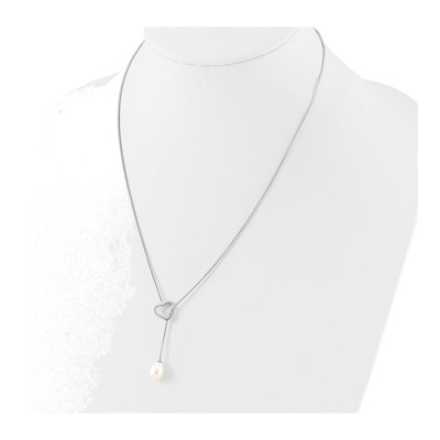Sterling Silver Freshwater Cultured Pearl Heart Necklace – view 3