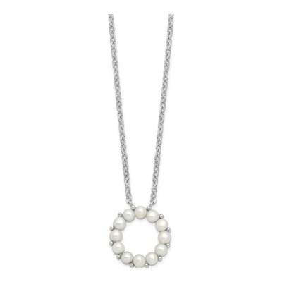 Sterling Silver Freshwater Cultured Pearl Button Necklace – view 3