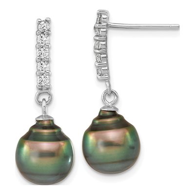 Tahitian Pearl & CZ Necklace and Earrings Set – view 2