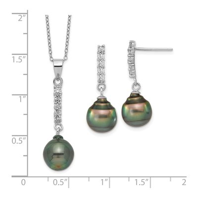 Tahitian Pearl & CZ Necklace and Earrings Set – view 6
