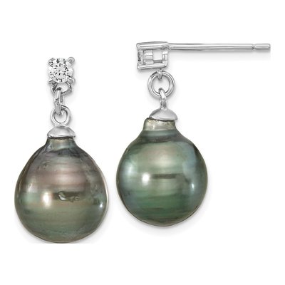 Sterling Silver Tahitian Pearl & CZ Necklace & Earring Set – view 3