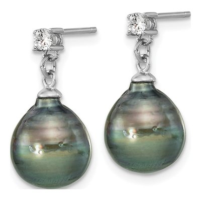 Sterling Silver Tahitian Pearl & CZ Necklace & Earring Set – view 4