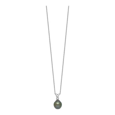 Sterling Silver Tahitian Pearl & CZ Necklace & Earring Set – view 5