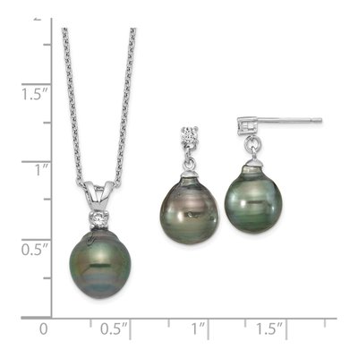 Sterling Silver Tahitian Pearl & CZ Necklace & Earring Set – view 7