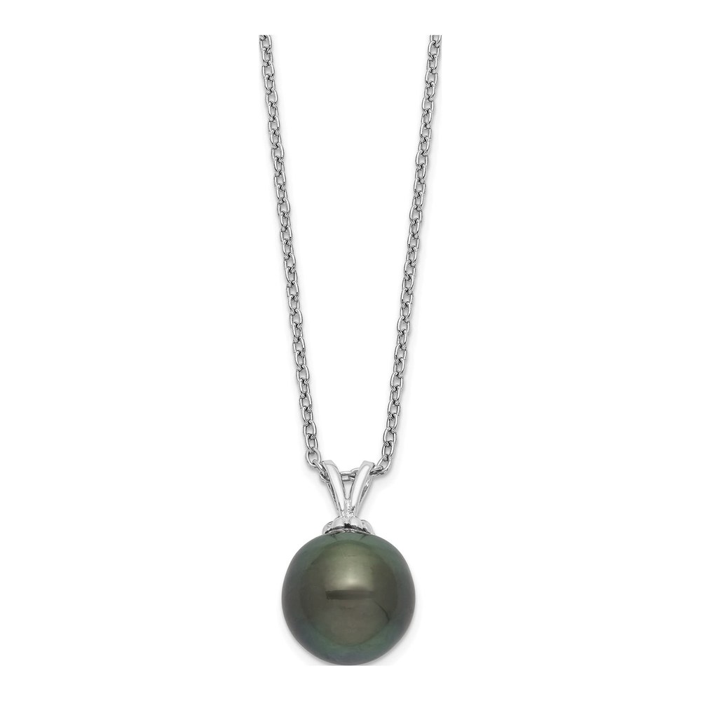 Sterling Silver Tahitian Black Pearl Necklace, 17"