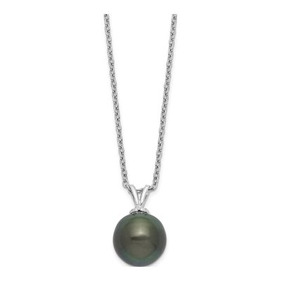 Sterling Silver Black Tahitian Cultured Pearl Necklace