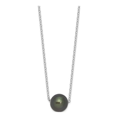 Sterling Silver Black Tahitian Cultured Pearl Necklace
