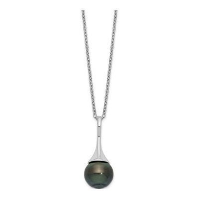Sterling Silver Black Tahitian Cultured Pearl Necklace