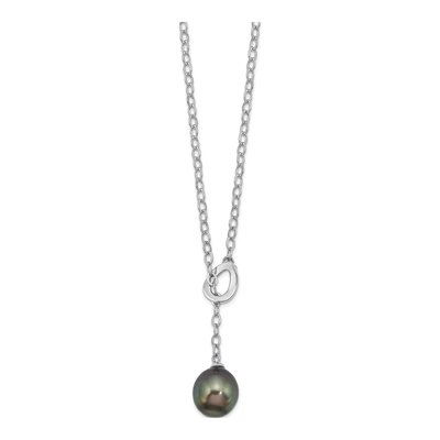 Sterling Silver Black Tahitian Cultured Pearl Necklace