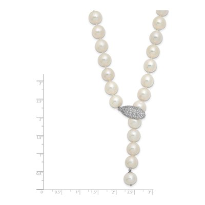 Sterling Silver Freshwater Cultured Pearl & CZ Rhod-Pl Near-Round Adj Necklace – view 3
