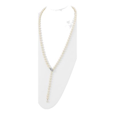 Sterling Silver Freshwater Cultured Pearl & CZ Rhod-Pl Near-Round Adj Necklace – view 4
