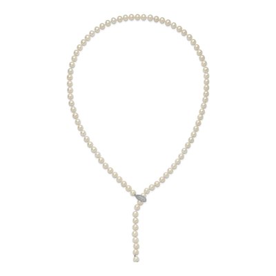 Sterling Silver Freshwater Cultured Pearl & CZ Rhod-Pl Near-Round Adj Necklace – view 5