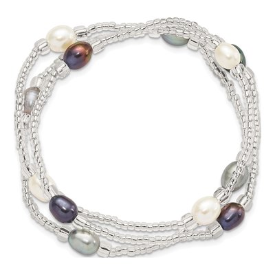 White, Black & Grey Pearl Stretch Bracelet Set (3-Pc) – view 5