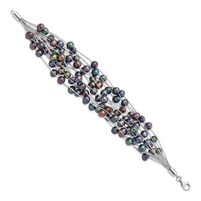 Sterling Silver Black Freshwater Cultured Pearl Multi-Strand Bracelet – view 2