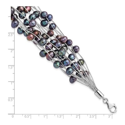 Sterling Silver Black Freshwater Cultured Pearl Multi-Strand Bracelet – view 3