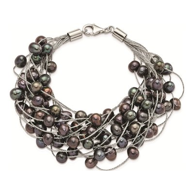 Sterling Silver Black Freshwater Cultured Pearl Multi-Strand Bracelet – view 4