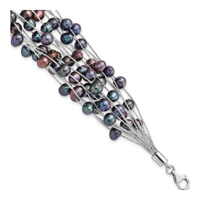 Sterling Silver Black Freshwater Cultured Pearl Multi-Strand Bracelet