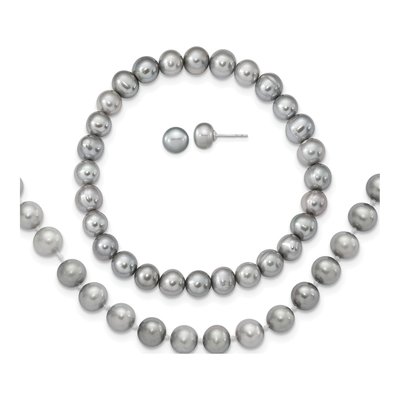 Sterling Silver Grey Pearl Necklace, Bracelet & Earring Set