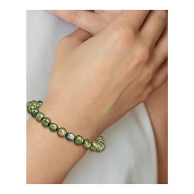 Green Freshwater Pearl Stretch Bracelet, 6-7mm – view 4