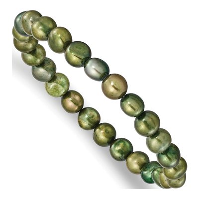 Green Freshwater Pearl Stretch Bracelet, 6-7mm