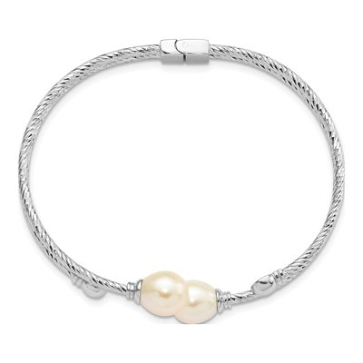 Sterling Silver Freshwater Cultured Pearl Hinged Bangle Bracelet – view 2