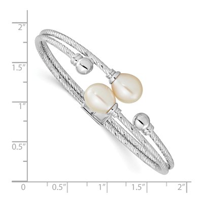 Sterling Silver Freshwater Cultured Pearl Hinged Bangle Bracelet – view 3