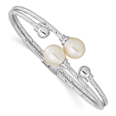 Sterling Silver Freshwater Cultured Pearl Hinged Bangle Bracelet