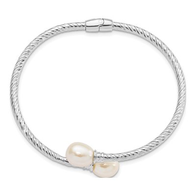 Sterling Silver Freshwater Cultured Pearl Hinged Bangle Bracelet – view 2