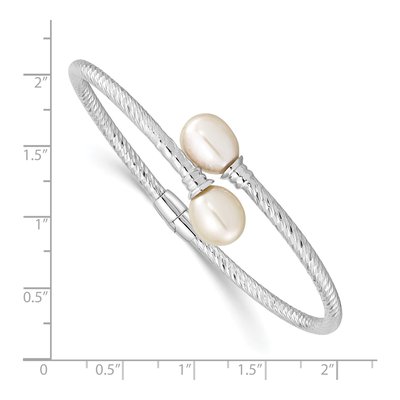 Sterling Silver Freshwater Cultured Pearl Hinged Bangle Bracelet – view 3