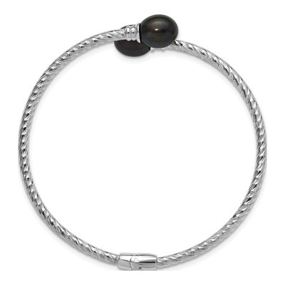 Sterling Silver Black Freshwater Cultured Pearl Hinged Bangle Bracelet – view 2