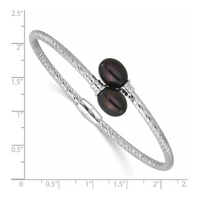 Sterling Silver Black Freshwater Cultured Pearl Hinged Bangle Bracelet – view 3