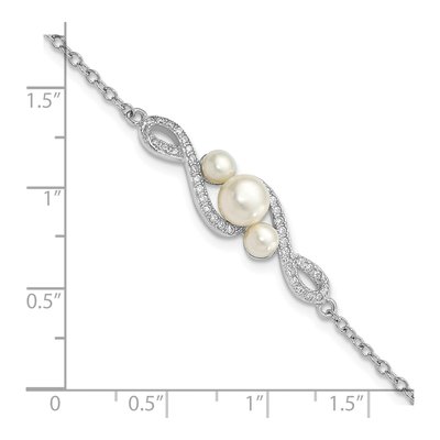Sterling Silver Freshwater Cultured Pearl & CZ Button Bracelet – view 2
