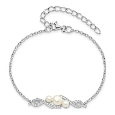 Sterling Silver Freshwater Cultured Pearl & CZ Button Bracelet – view 3
