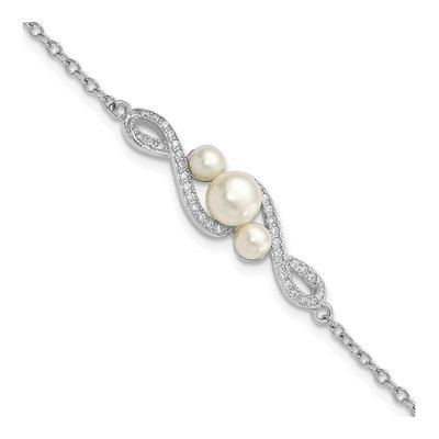 Sterling Silver Freshwater Cultured Pearl & CZ Button Bracelet