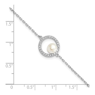 Sterling Silver Freshwater Cultured Pearl & CZ Button Bracelet – view 2