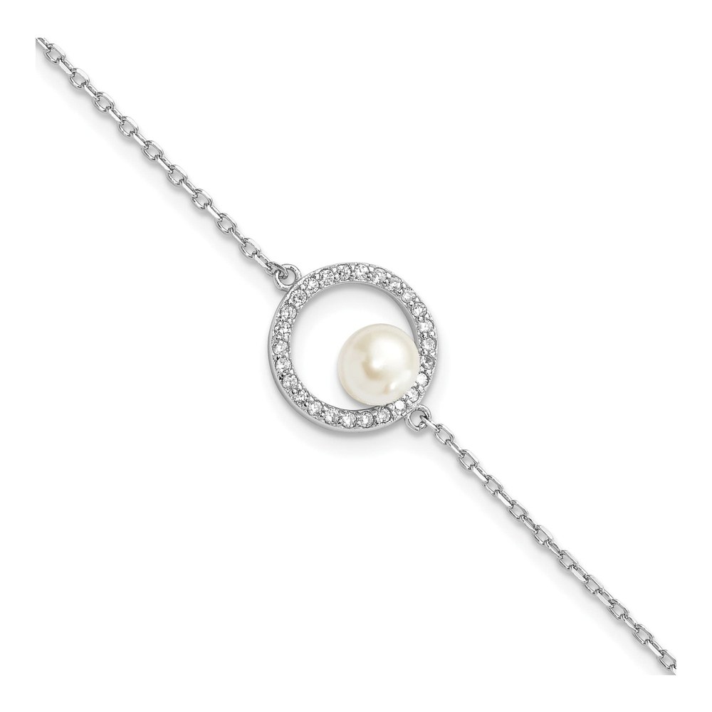 Sterling Silver Freshwater Cultured Pearl & CZ Button Bracelet