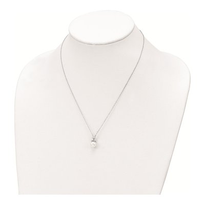 Sterling Silver Simulated Pearl & CZ Glass Necklace – view 3
