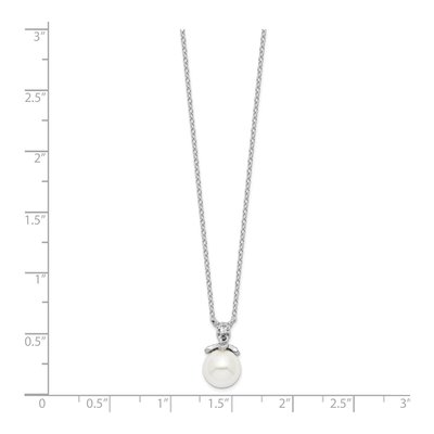 Sterling Silver Simulated Pearl & CZ Glass Necklace – view 4