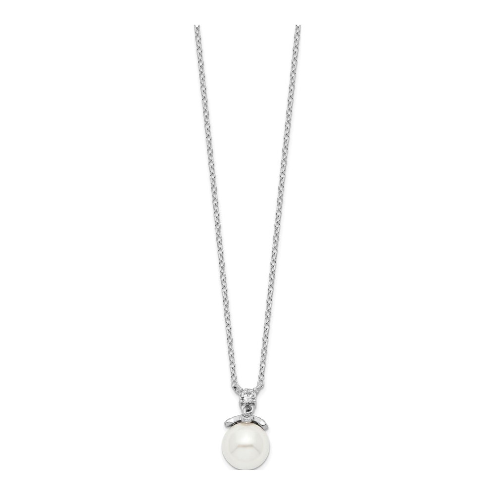 Sterling Silver Simulated Pearl & CZ Glass Necklace