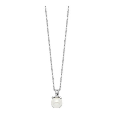 Sterling Silver Simulated Pearl & CZ Glass Necklace