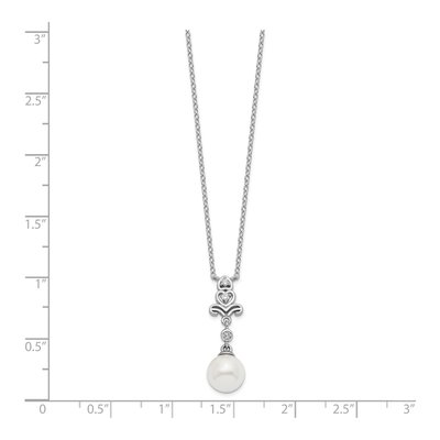 Sterling Silver Simulated Pearl & CZ Glass Necklace – view 4