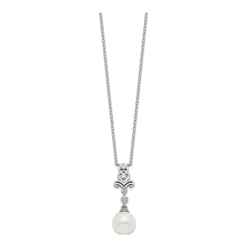 Sterling Silver Simulated Pearl & CZ Glass Necklace