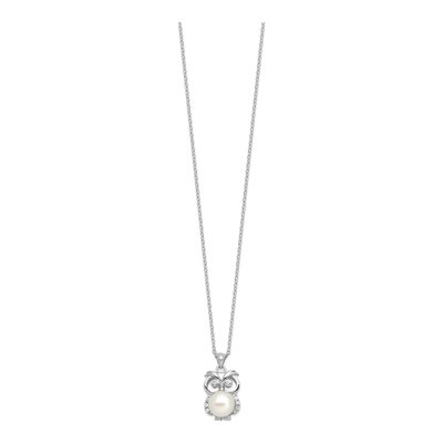 Sterling Silver Freshwater Cultured Pearl & CZ Owl Necklace – view 3