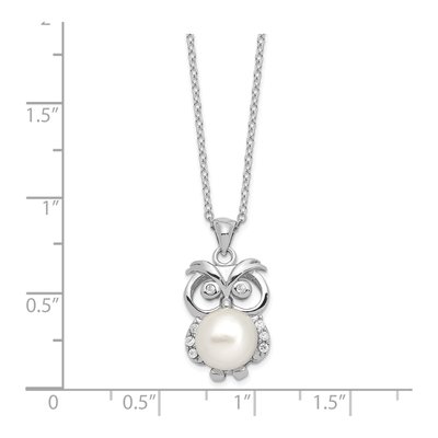 Sterling Silver Freshwater Cultured Pearl & CZ Owl Necklace – view 5
