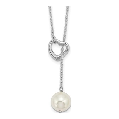 Sterling Silver Simulated Pearl Shell Heart Necklace