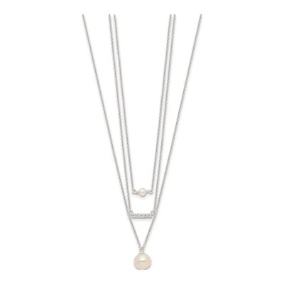 Sterling Silver Simulated Pearl & CZ Multi Strand Glass Necklace – view 3
