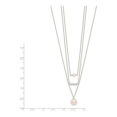 Sterling Silver Simulated Pearl & CZ Multi Strand Glass Necklace – view 4