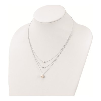 Sterling Silver Simulated Pearl & CZ Multi Strand Glass Necklace – view 5