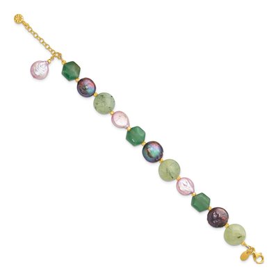 Sterling Silver Pearl & Gemstone Bracelet, Gold Tone – view 2