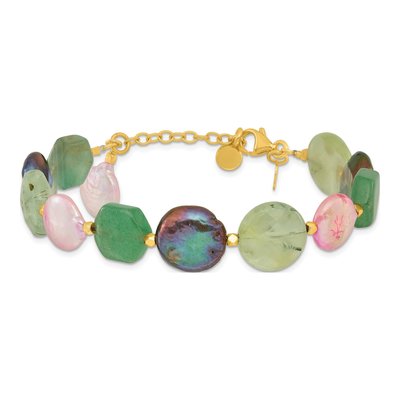 Sterling Silver Pearl & Gemstone Bracelet, Gold Tone – view 3